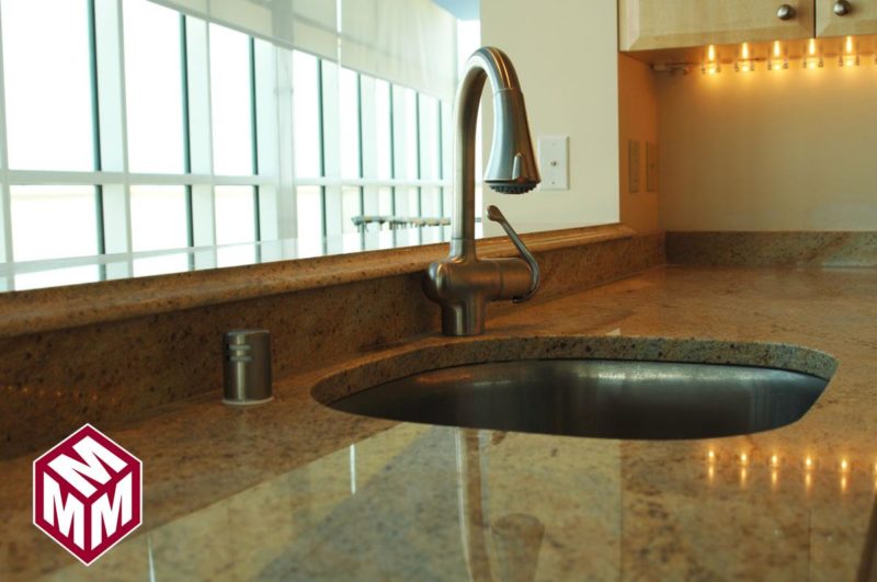 Custom granite counters in kitchen