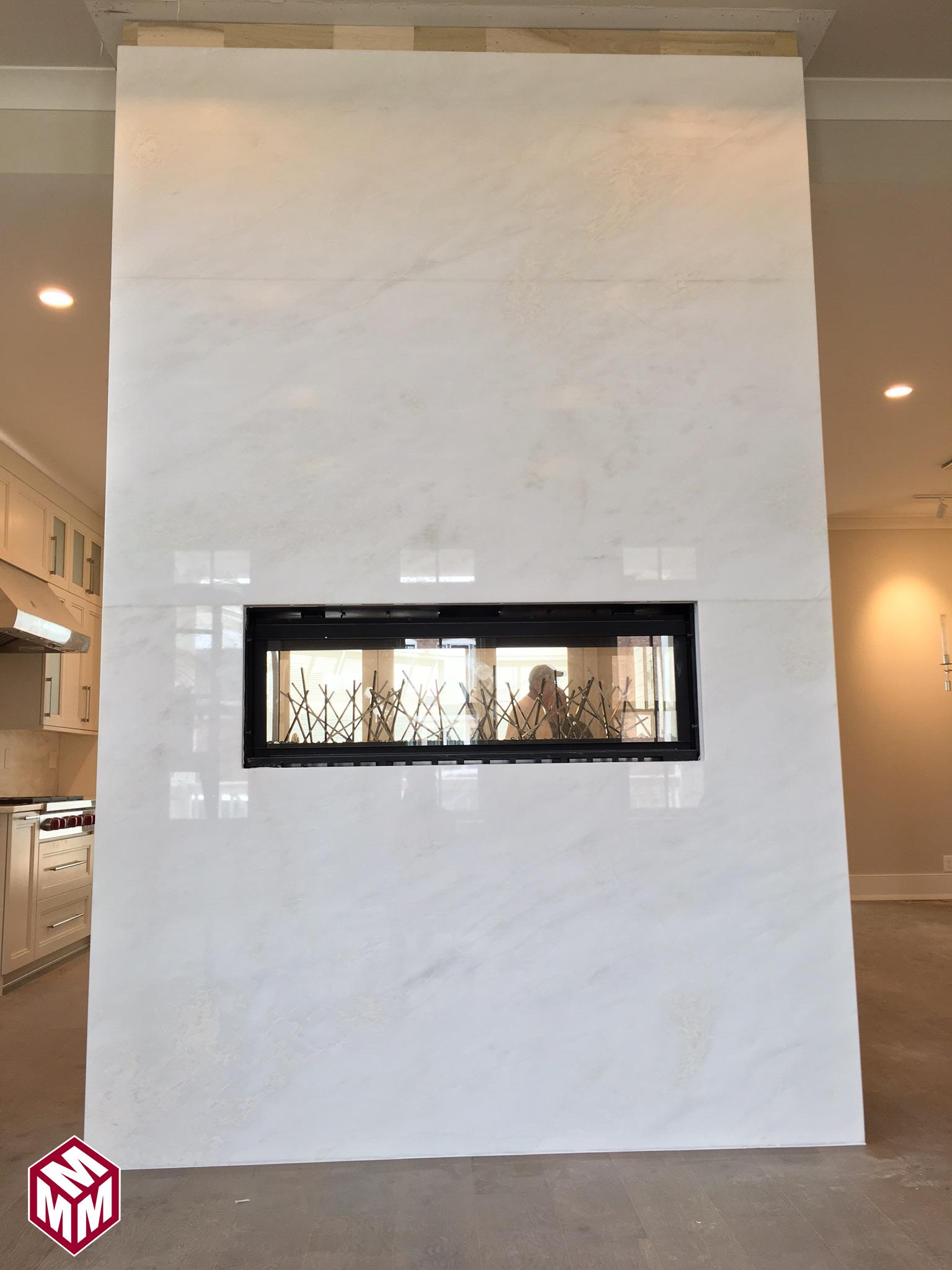 MYSTERY WHITE MARBLE FIREPLACE